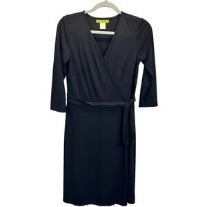 Sigrid Olsen Black Long Sleeve Wrap Dress Classic Style Neutral Office Classic